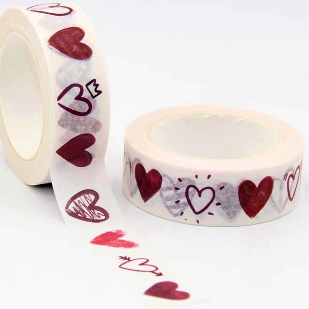 Red Hearts With Crowns, Valentines, Washi Tape, 1 Roll